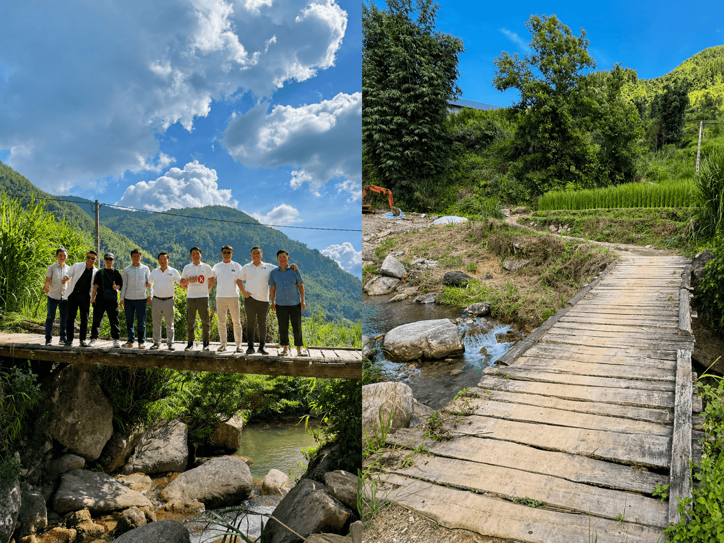 Hình ảnh cây cầu gỗ xưa cũ khiến di chuyển của bà con vùng cao gặp 