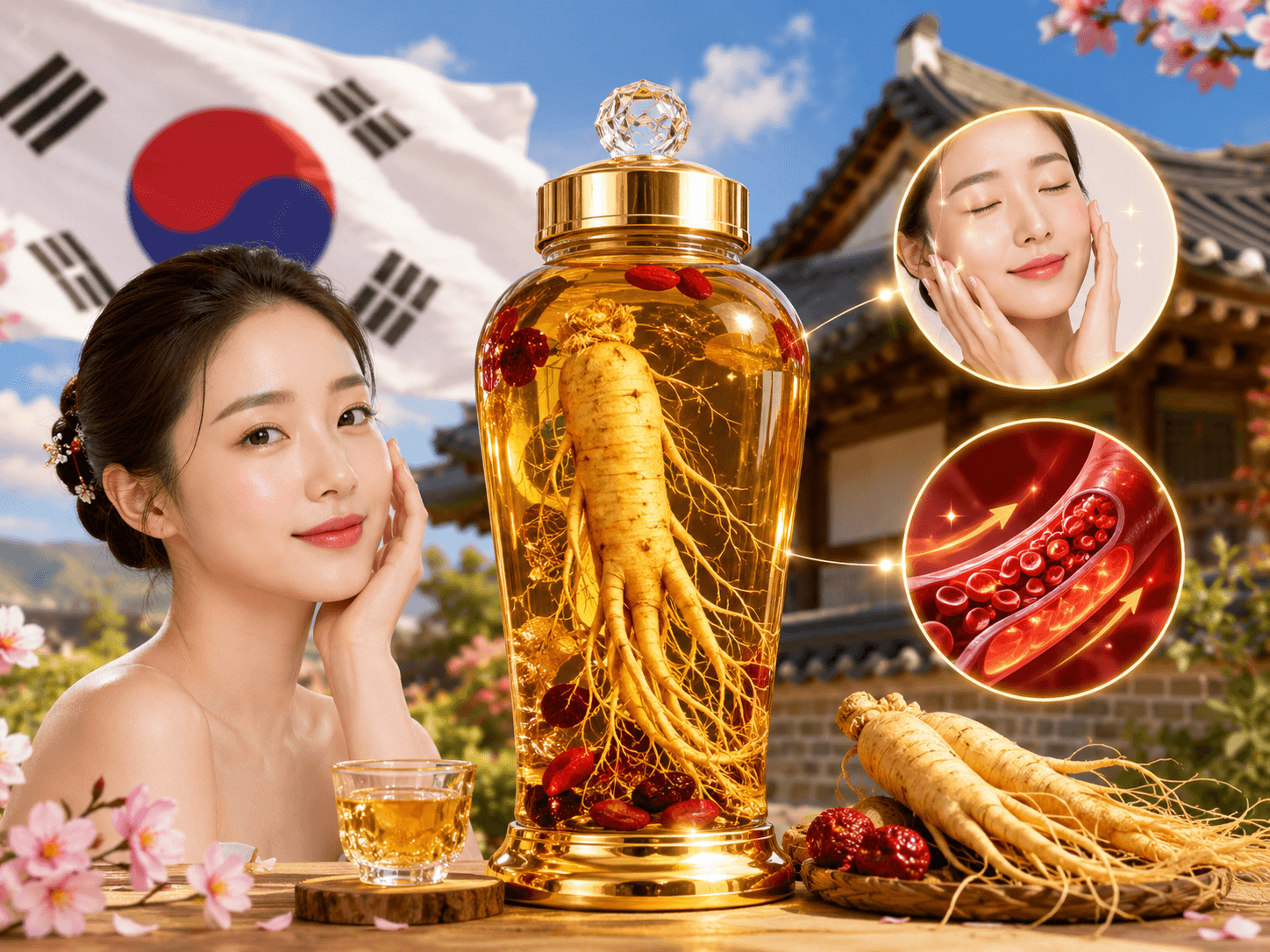 Rượu sâm giúp cảm thiện khí huyết, lưu thông máu cho làn da hồng hào, tươi tắn