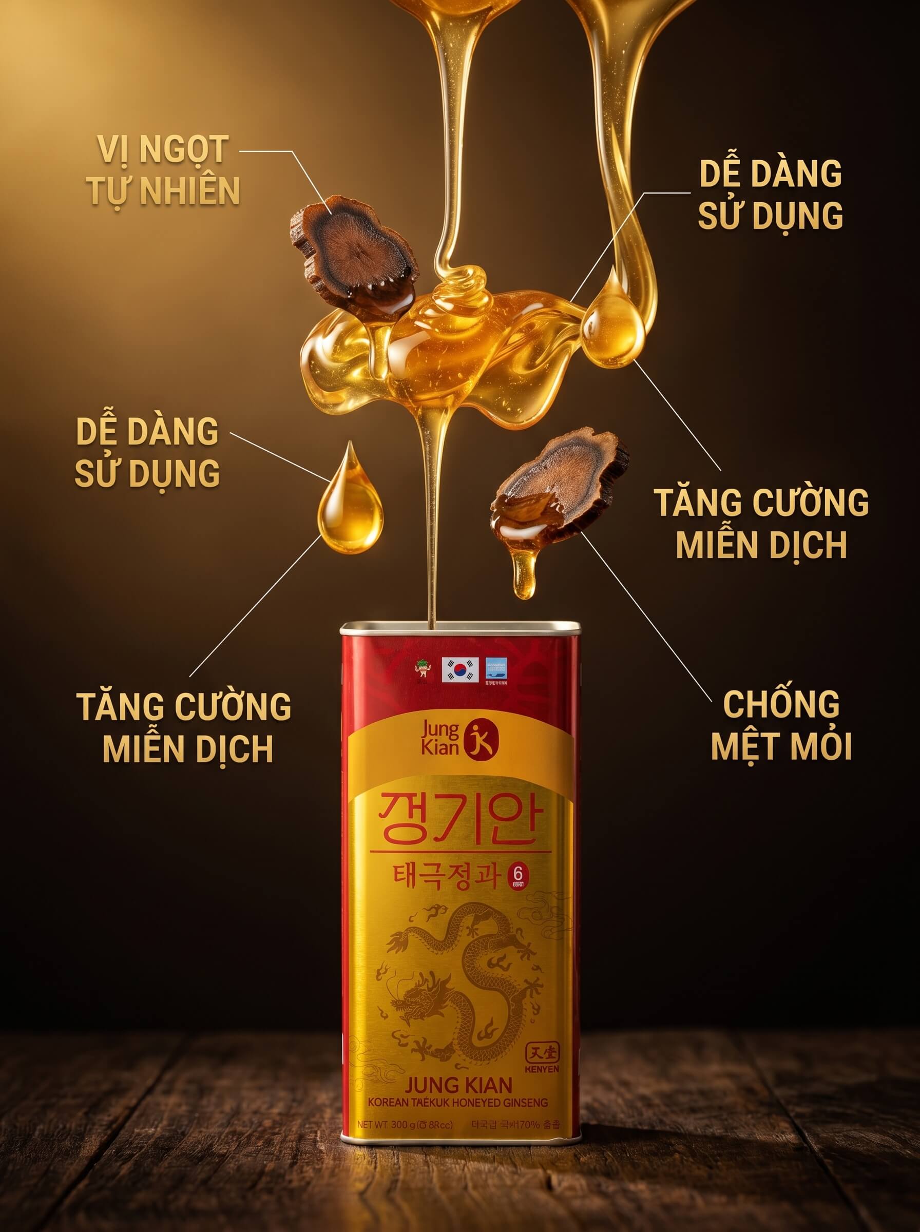 Thiên sâm tẩm mật ong Jung Kian là sản phẩm được ưa chuộng tại Hàn Quốc
