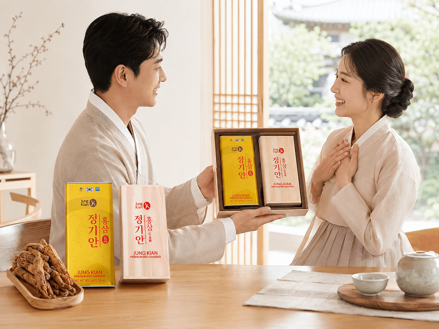 Hồng sâm củ khô cao cấp Jung Kian 6 làm quà tặng tân gia