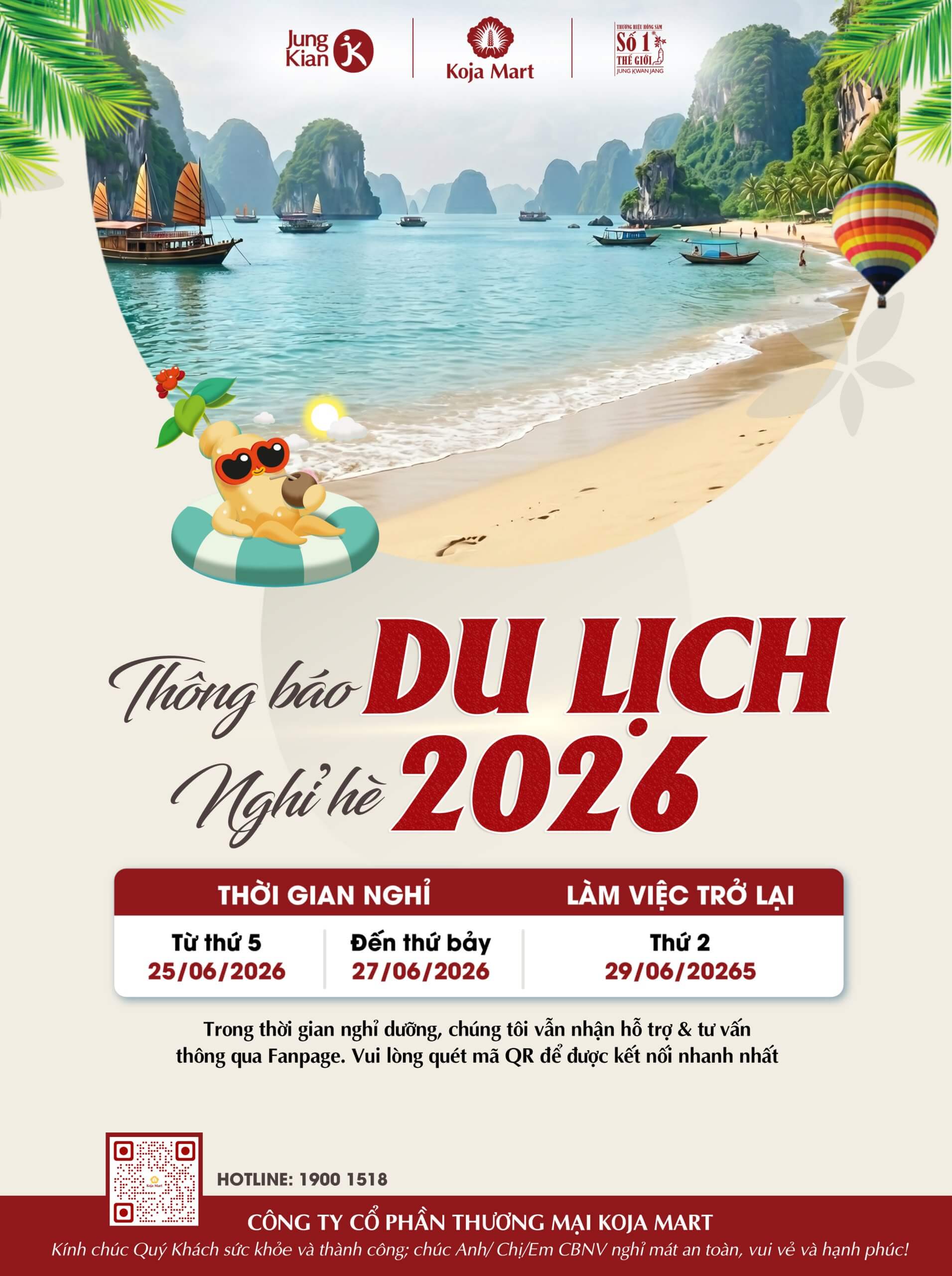 Lịch nghỉ du lịch hè 2026 Jung Kian