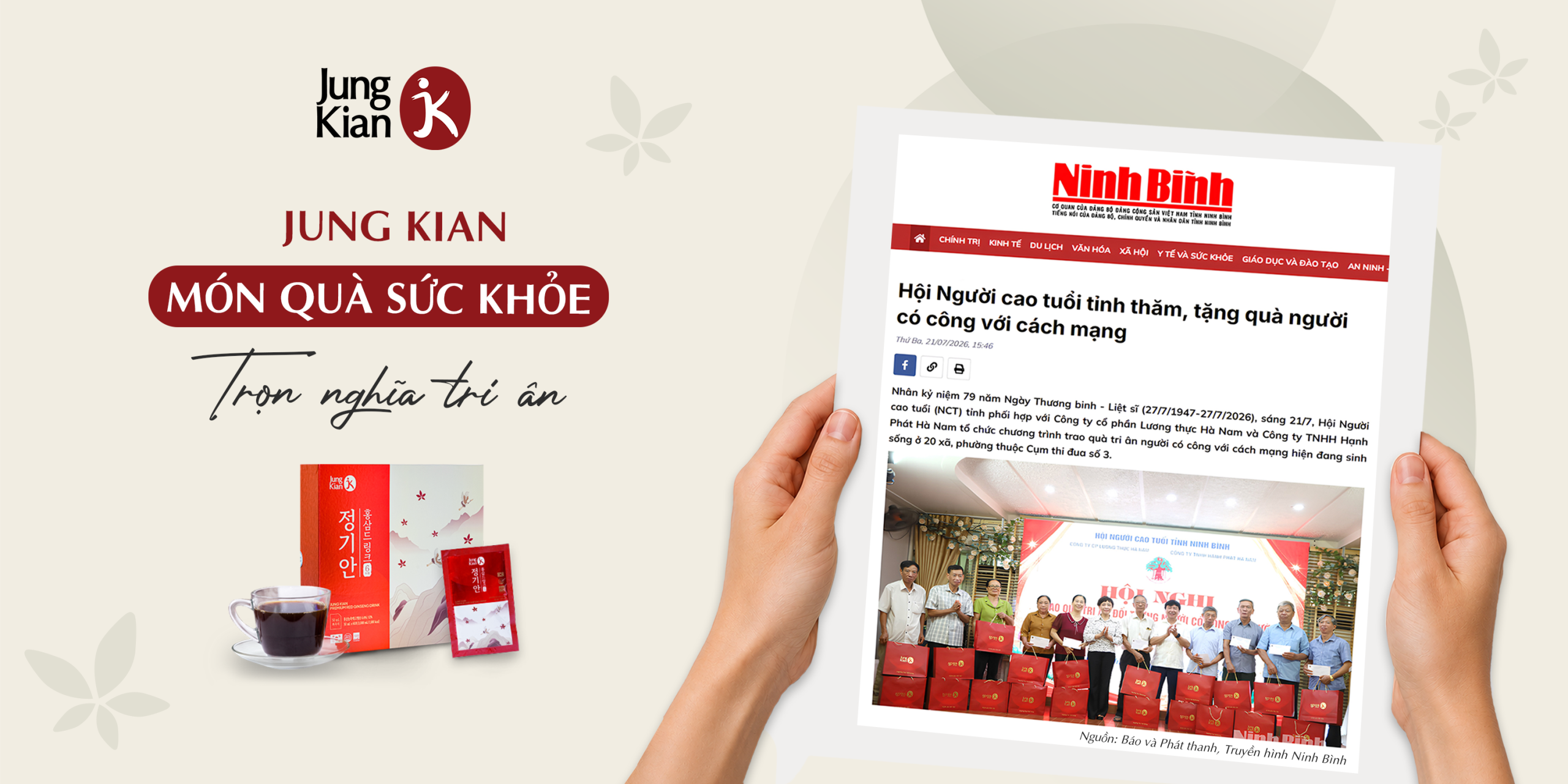 Jung Kian đồng hành cùng Hội Người cao tuổi tỉnh Ninh Bình trao quà người có công nhân dịp 27/7