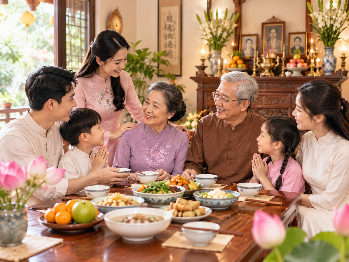 Gia đình quây quần bên nhau trong ngày Vu Lan